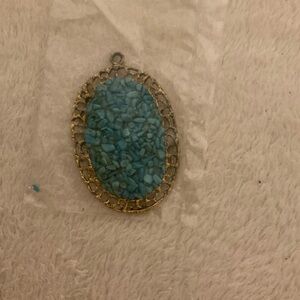 Turquoise and Gold Oval Pendant Necklace